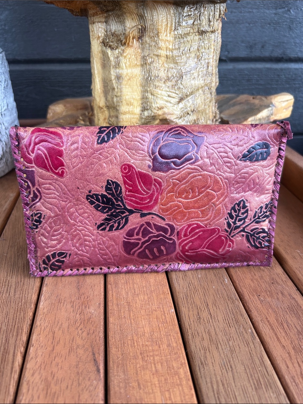 70’s Hand-Tooled Floral Leather Wallet Clutch from Guadalajara, Mexico. - Picture 2 of 7